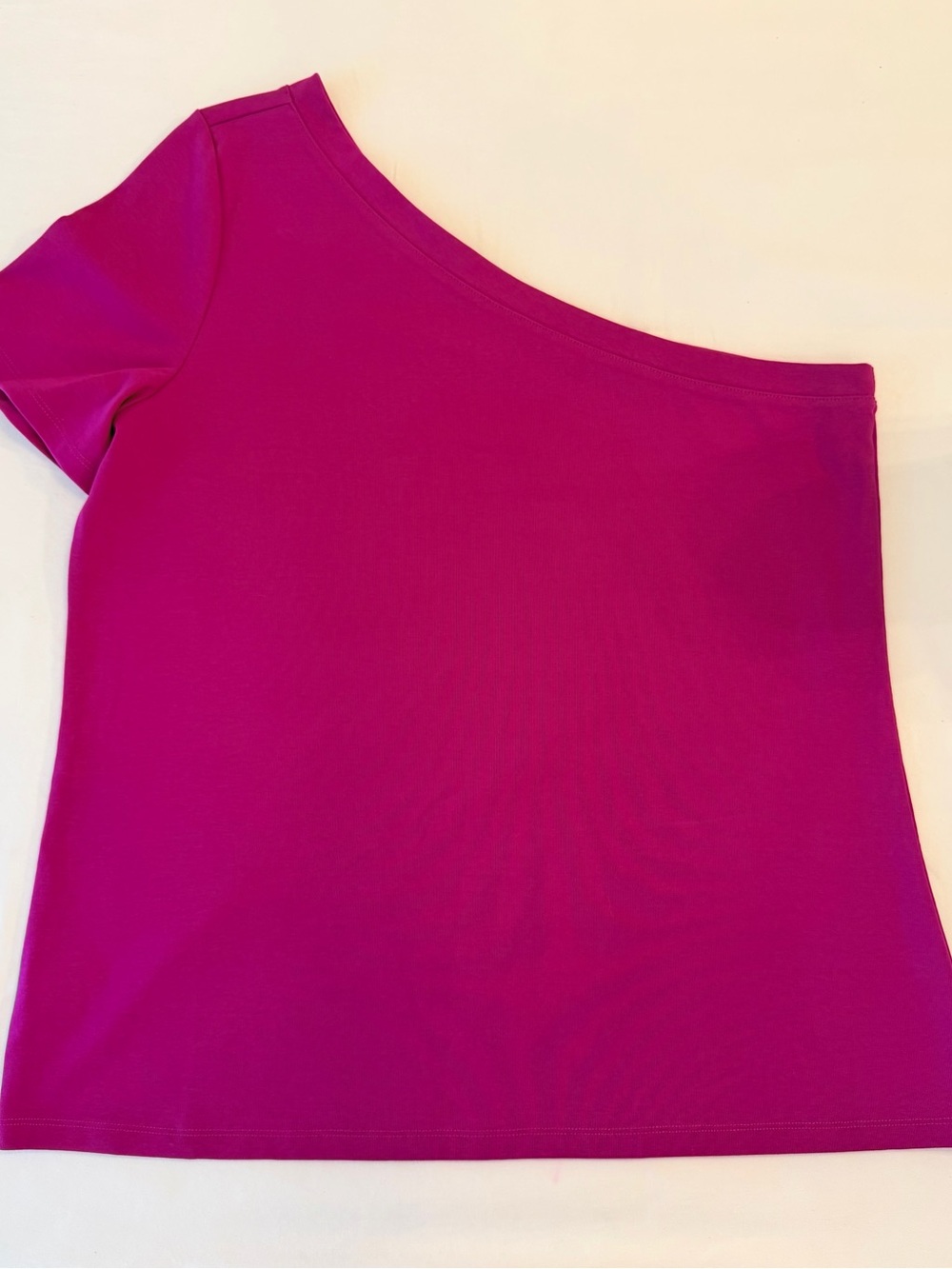 Ann Taylor One-Shoulder Pink Fuchsia Pima Cotton Top Size XL